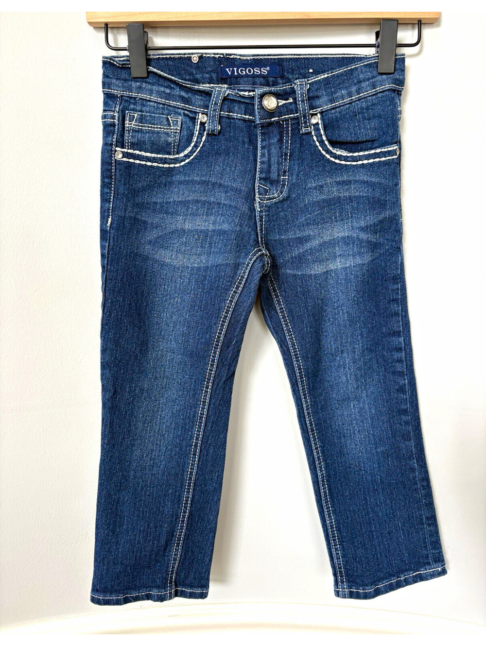 VIGOSS Girls Straight Jeans Size 8 Dark Wash Blue Denim Studded Pockets